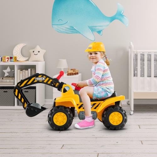 Costway Kids Toddler Ride On Excavator Digger Truck Scooter Seat Storage w/Sound&Helmet