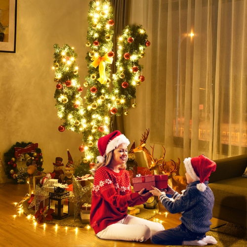 Costway 7Ft Pre-Lit Cactus Artificial Christmas Tree w/LED Lights and Ball Ornaments