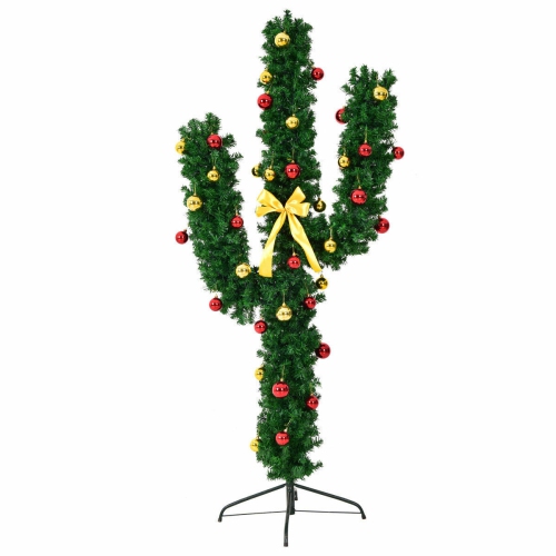 Costway 7Ft Pre-Lit Cactus Artificial Christmas Tree w/LED Lights and Ball Ornaments