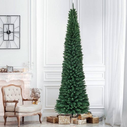 9ft PVC crayon artificiel Arbre de Noël Slim avec Stand Home Holiday Decor Green