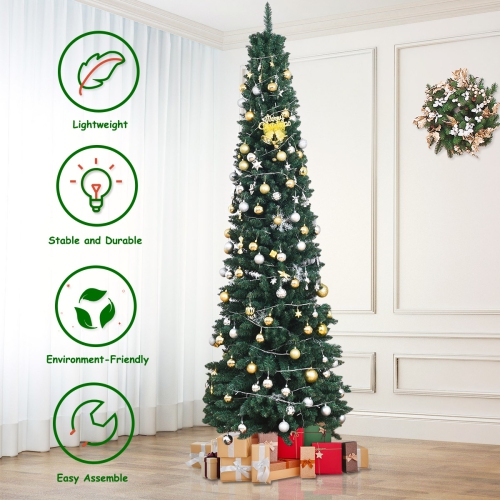 9ft PVC crayon artificiel Arbre de Noël Slim avec Stand Home Holiday Decor Green