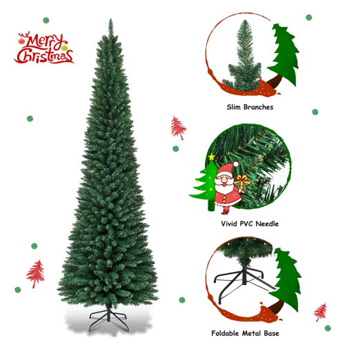 9ft PVC crayon artificiel Arbre de Noël Slim avec Stand Home Holiday Decor Green