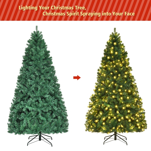 Costway 7.5Ft Pre-Lit Hinged PVC Artificial Christmas Tree w/ 400 LED Lights & Stand New