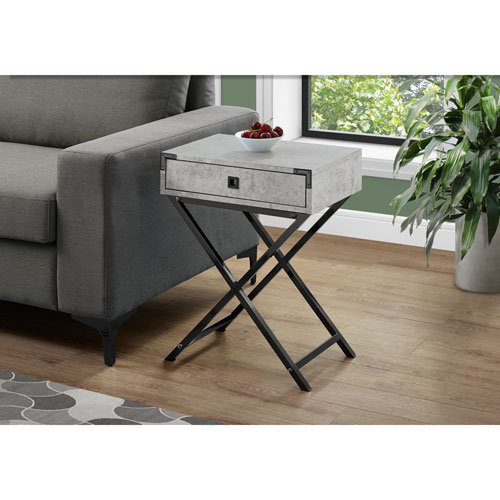 Monarch Retro Glam Rectangular Accent Table with Drawer - Grey Cement/Black