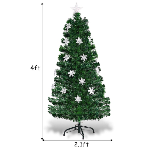 Costway 4FT Pre-Lit Fiber Optic Artificial Christmas Tree w/ Lights Snowflakes