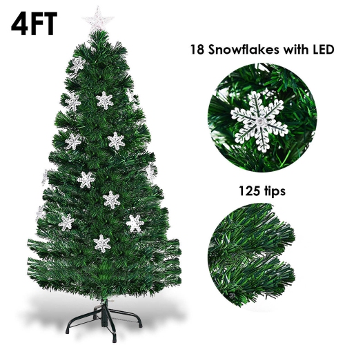 Costway 4FT Pre-Lit Fiber Optic Artificial Christmas Tree w/ Lights Snowflakes