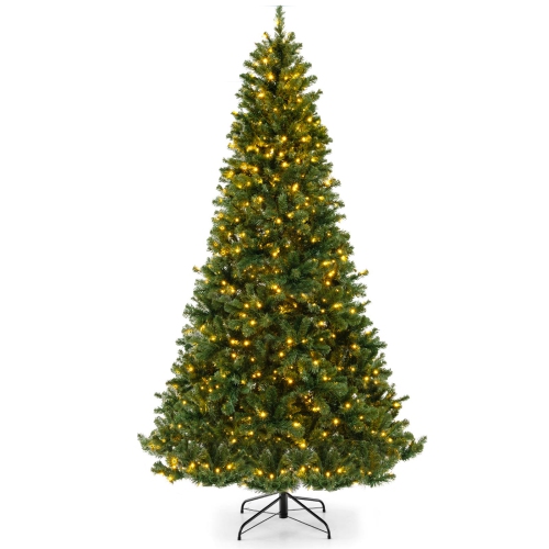 COSTWAY  8 Ft Artificial Xmas Tree With 1498 Pvc Branch Tips 880 Warm Led Lights In White