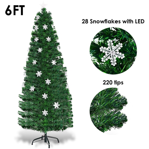 Costway 6FT Pre-Lit Fiber Optic Artificial Christmas Tree w/Multicolor Lights Snowflakes