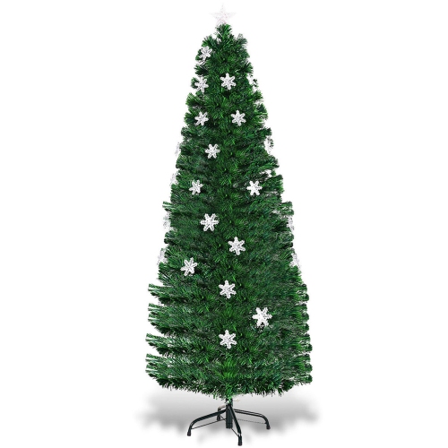 Costway 6FT Pre-Lit Fiber Optic Artificial Christmas Tree w/Multicolor Lights Snowflakes