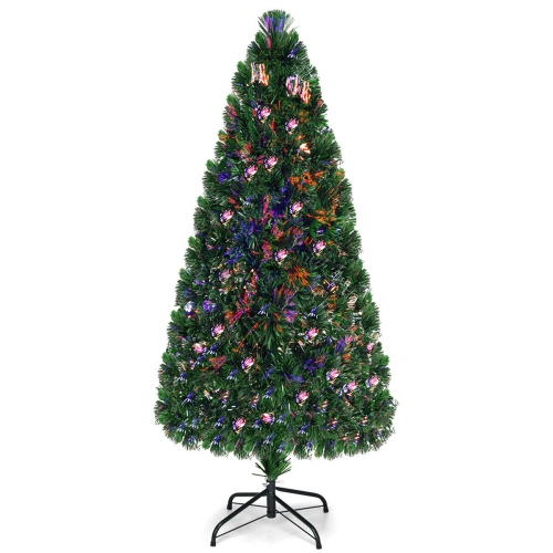 COSTWAY  6Ft Pre-Lit Fiber Optic Artificial Pvc Christmas Tree W/ Metal Stand