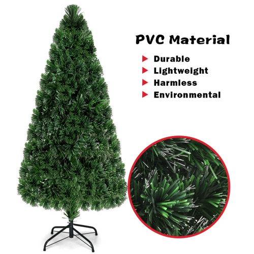 Costway 6Ft Pre-Lit Fiber Optic Artificial PVC Christmas Tree w/ Metal Stand