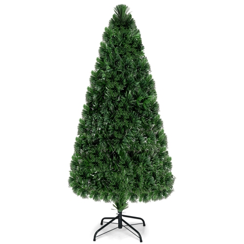 Costway 6Ft Pre-Lit Fiber Optic Artificial PVC Christmas Tree w/ Metal Stand