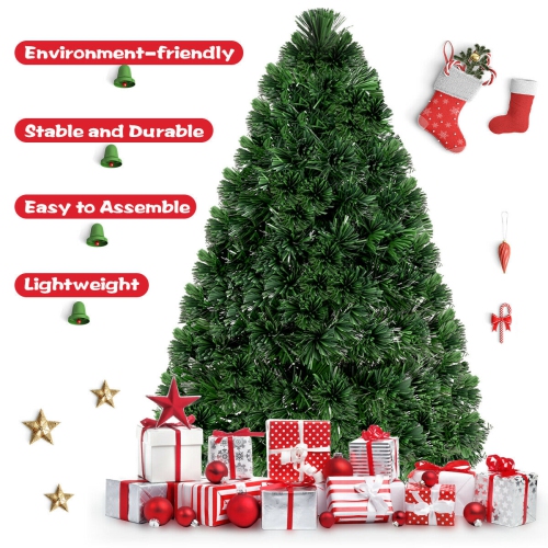 Costway 4Ft Pre-Lit Fiber Optic Artificial PVC Christmas Tree w/ Metal Stand