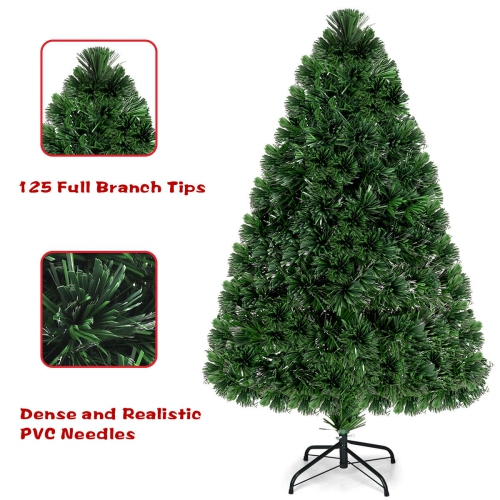 Costway 4Ft Pre-Lit Fiber Optic Artificial PVC Christmas Tree w/ Metal Stand