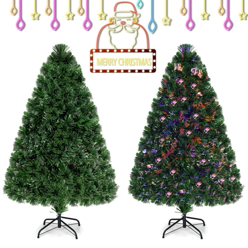 Costway 4Ft Pre-Lit Fiber Optic Artificial PVC Christmas Tree w/ Metal Stand