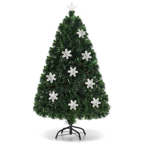 COSTWAY  5' Pre-Lit Fiber Optic Artificial Christmas Tree W/multi-Color Lights Snowflakes
