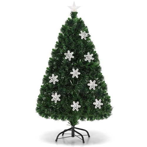 Costway 4' Pre-Lit Fiber Optic Artificial Christmas Tree w/Multi-Color Lights Snowflakes