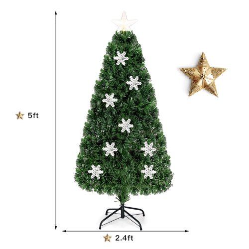 Costway 5FT Pre-Lit Fiber Optic Artificial Christmas Tree w/Multicolor Lights Snowflakes