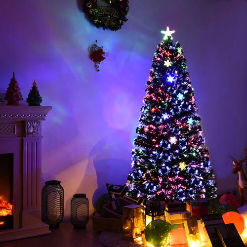 Costway 5FT Pre-Lit Fiber Optic Artificial Christmas Tree w/Multicolor Lights Snowflakes