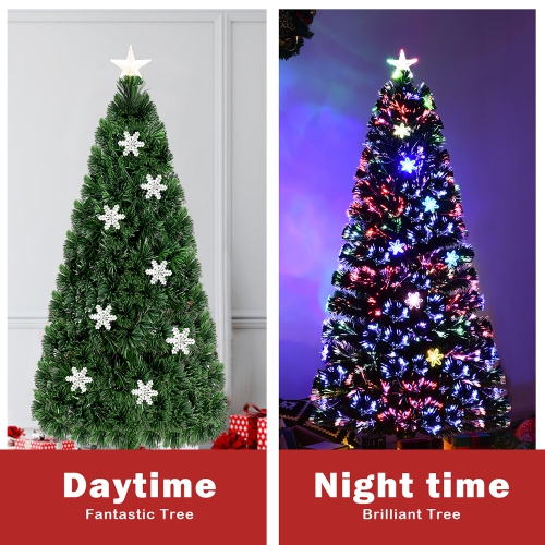 Costway 5FT Pre-Lit Fiber Optic Artificial Christmas Tree w/Multicolor Lights Snowflakes