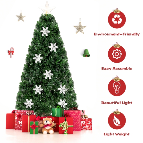 Costway 5FT Pre-Lit Fiber Optic Artificial Christmas Tree w/Multicolor Lights Snowflakes