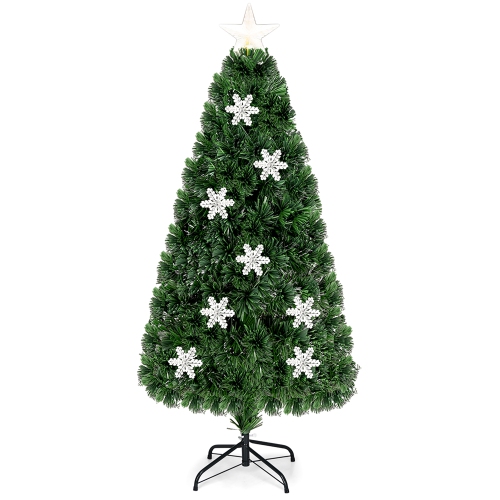 Costway 5FT Pre-Lit Fiber Optic Artificial Christmas Tree w/Multicolor Lights Snowflakes