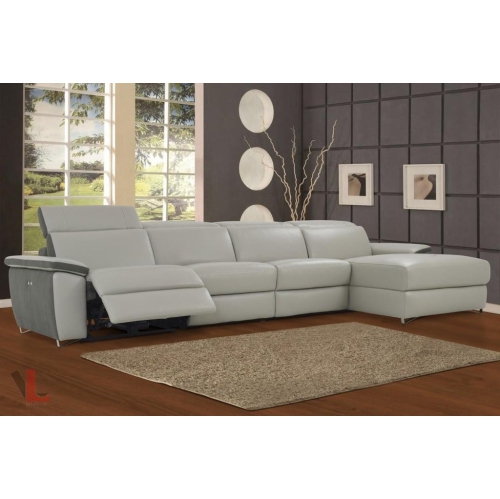 Levoluxe Aura Light Grey Leather Power Reclining Large Sectional