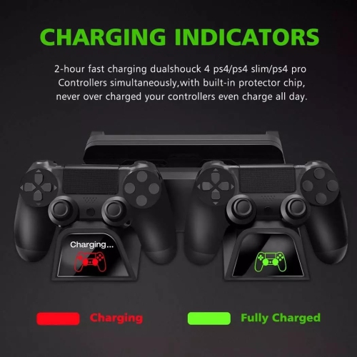 Navor Multifunctional Cooling Stand Compatible with PS4/ PS4 Slim/ PS4 Pro, Vertical Cooler Fan and Controller Charging Station with LED Indicators,