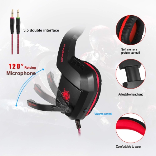 Casque de jeu stéréo, casque à suppression du bruit, Bass Surround, casque de jeu pour PC, PS4, Xbox One, Mac, iPad, avec micro