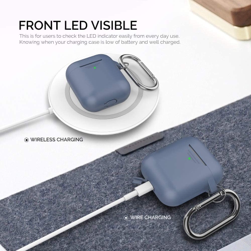 Upgrade AirPods Case Protective Cover Skin [Front LED Visible] Silicone Compatible with Apple AirPods 2 & 1