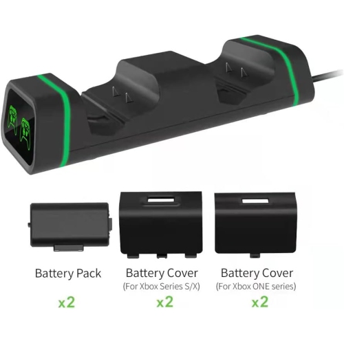 Chargeur de manette pour Xbox One, station de recharge double Xbox One/One S/One Elite et 2 batteries rechargeables pour deux manettes sans fil