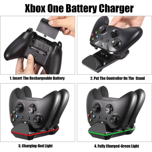 Chargeur de manette pour Xbox One, station de recharge double Xbox One/One S/One Elite et 2 batteries rechargeables pour deux manettes sans fil