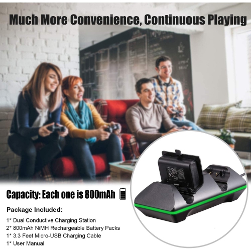 Chargeur de manette pour Xbox One, station de recharge double Xbox One/One S/One Elite et 2 batteries rechargeables pour deux manettes sans fil