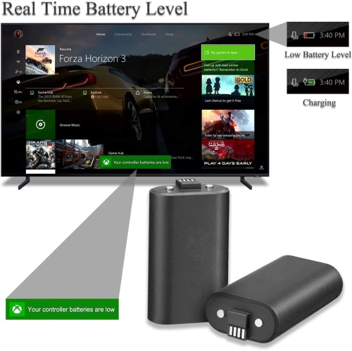 Xbox One Battery Pack, 2 1200 mAh Rechargeable Batteries and 5FT Micro USB Cable with LED for Xbox One/X/S/Elite