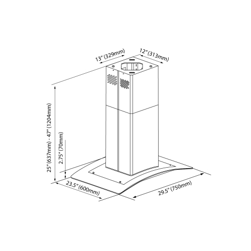 Hotte d’îlot de cuisine en acier inoxydable de 30 po et 900 pi3/min de Blue Ocean