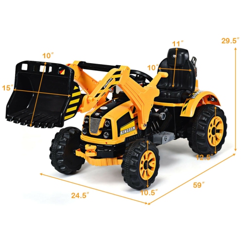 Costway 12V Battery Powered Kids Ride On Excavator Truck With Front Loader Digger Yellow