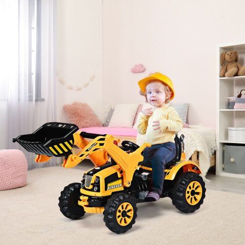 Costway 12V Battery Powered Kids Ride On Excavator Truck With Front Loader Digger Yellow