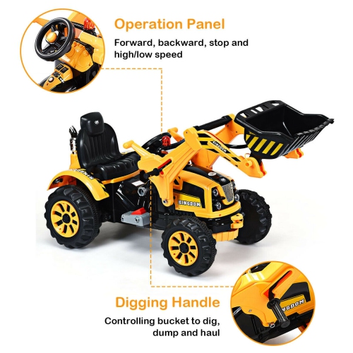 Costway 12V Battery Powered Kids Ride On Excavator Truck With Front Loader Digger Yellow