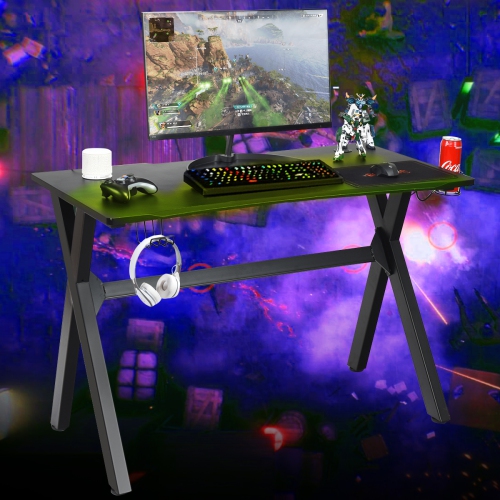Costway Gaming Desk Computer Desk Table w/Cup Holder & Headphone Hook Gamer Workstation