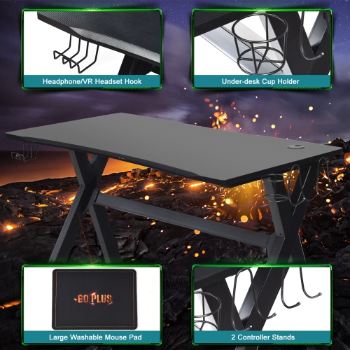 Costway Gaming Desk Computer Desk Table w/Cup Holder & Headphone Hook Gamer Workstation