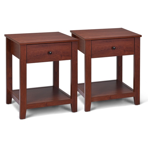 COSTWAY  Set Of 2 Night Stand End Side Table Bedside Sofa Accent Table W/drawer And Shelf