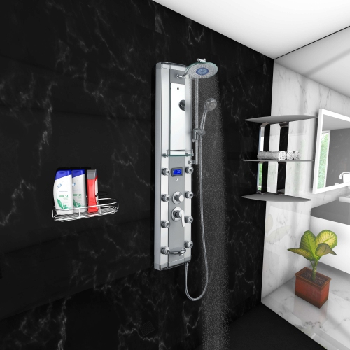 Blue Ocean 52” Aluminum Shower Panel Tower with Rainfall Shower Head