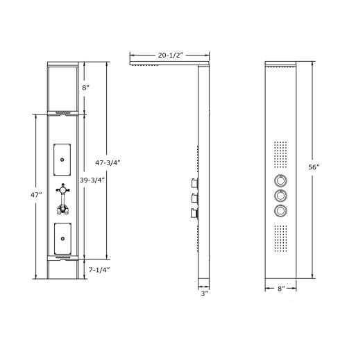 Blue Ocean 56" Stainless Steel Thermostatic Shower Panel with Shower Head