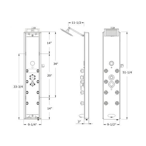 Blue Ocean 52” Stainless Steel Shower Panel
