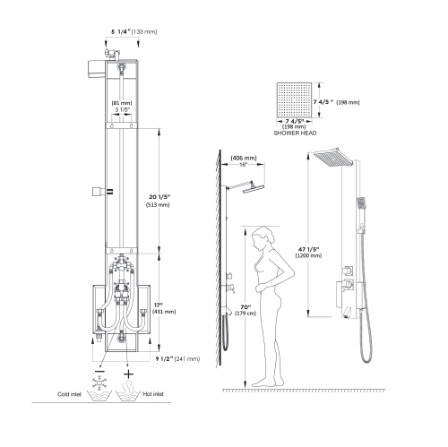 Blue Ocean 48” Stainless Steel Shower Panel with Shower Head