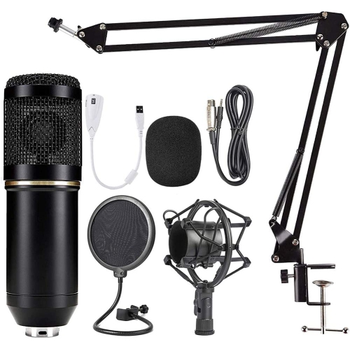 Microphone à condensateur, ensemble de microphone professionnel cardioïde  pour l'enregistrement en studio avec support, support et filtre  anti-souffle double couche