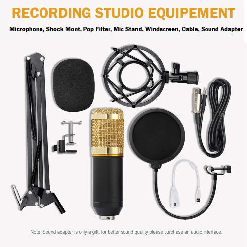 Condenser Microphone, Cardioid Professional PC Mic Kit for Studio Recording with Stand, Mount and Double-layer Pop Filter
