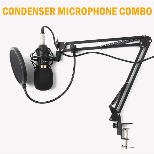 Microphone à condensateur, ensemble de microphone professionnel cardioïde pour l’enregistrement en studio avec support, support et filtre