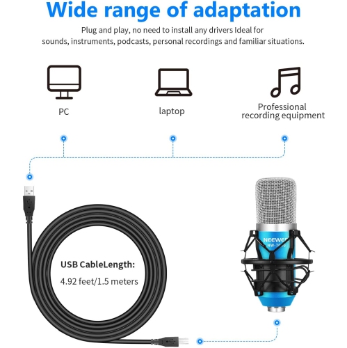 navor USB Microphone for Windows and Mac with Suspension Scissor Arm Stand, Shock Mount, Pop Filter, USB Cable and Table Mounting Clamp Kit for