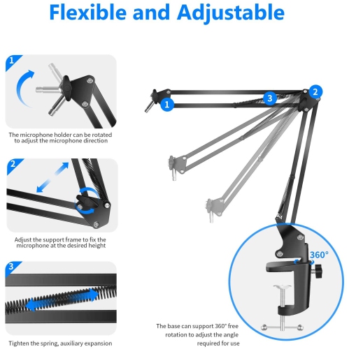 navor USB Microphone for Windows and Mac with Suspension Scissor Arm Stand, Shock Mount, Pop Filter, USB Cable and Table Mounting Clamp Kit for